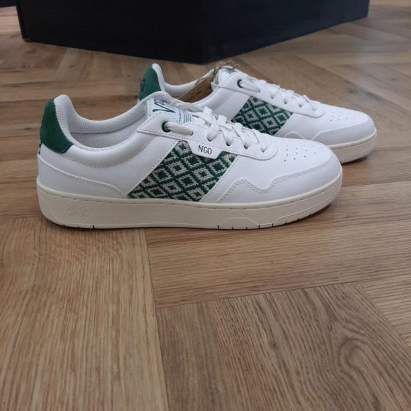 Huê Classique Green-Huê Classique Sneakers basses en cuir blanc et vert-baskets n'go-baskets éthiques-chaussures n'go-sneakers éthiques