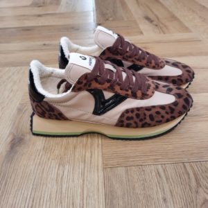 victoria-cosmos-chocolat-COSMOS NYLON IMPRIMÉ ANIMAL & CUIR FENDU Sneakers pour femme avec semelle crantée-léopard-